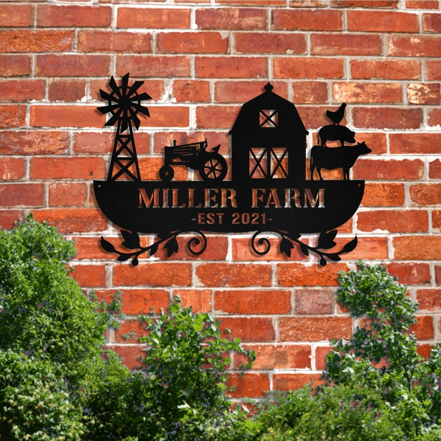 Personalized Metal Farm Sign Barn Cow Cattle Pig Rooster Chicken Monogram Custom Outdoor Farmhouse Wall Decor Gift