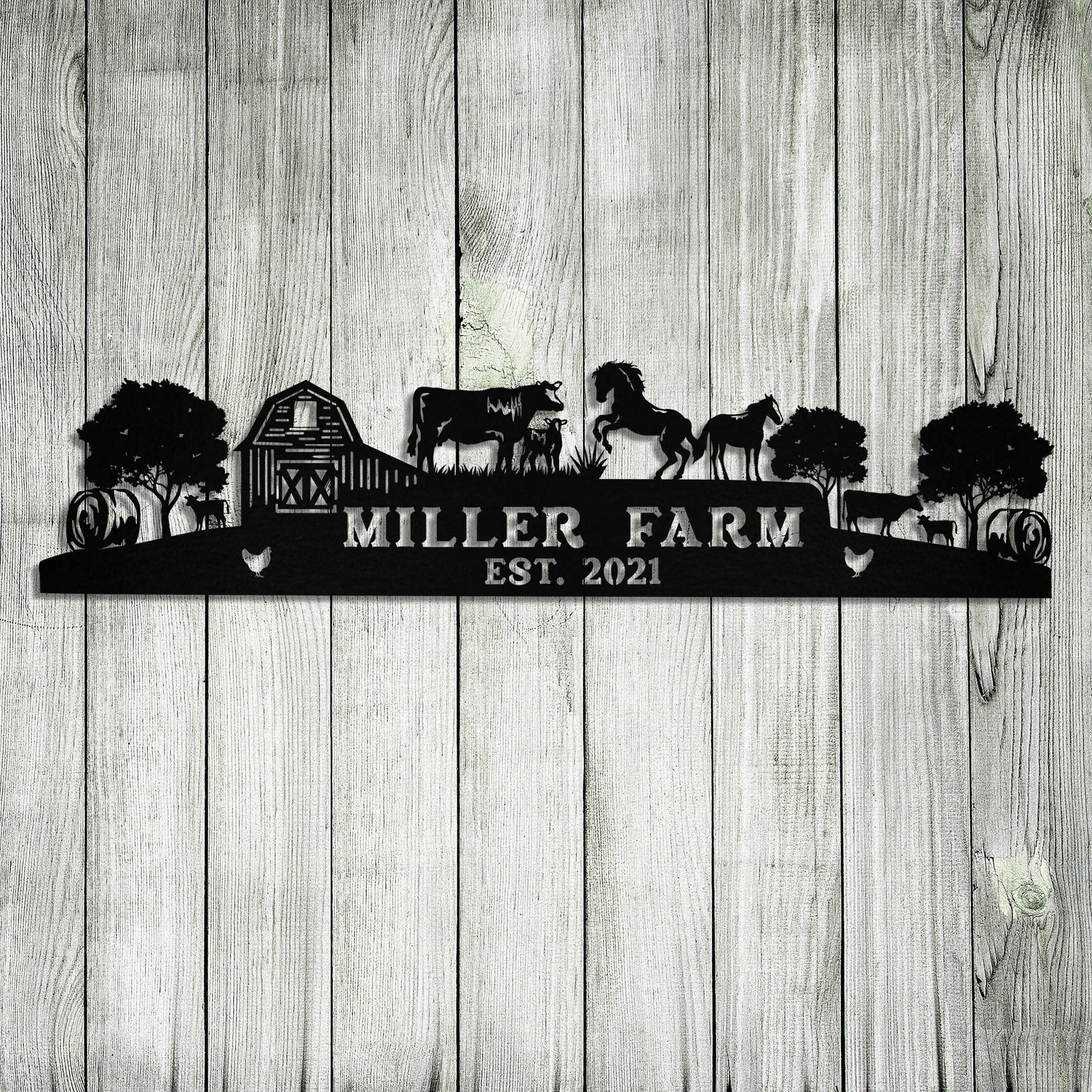 Personalized Metal Farm Sign Barn Cow Horse Chicken Tractor Monogram Custom Outdoor Farmhouse Ranch Wall Decor Art Gift