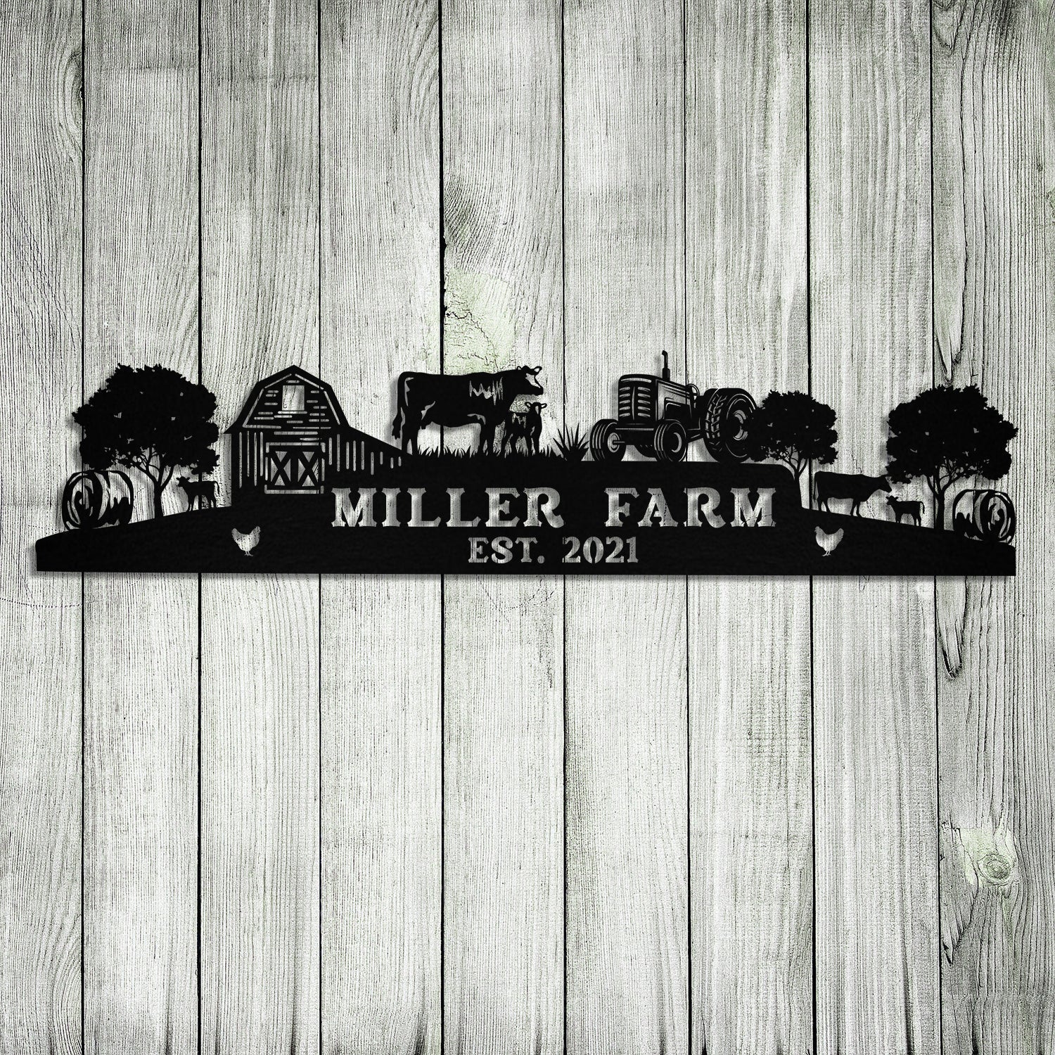 Personalized Metal Farm Sign Barn Cow Tractor Hay Bale Monogram Custom Outdoor Farmhouse Front Gate Wall Decor Art Gift