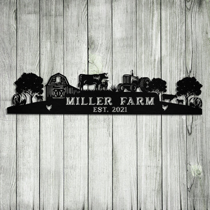 Personalized Metal Farm Sign Barn Cow Tractor Hay Bale Monogram Custom Outdoor Farmhouse Front Gate Wall Decor Art Gift