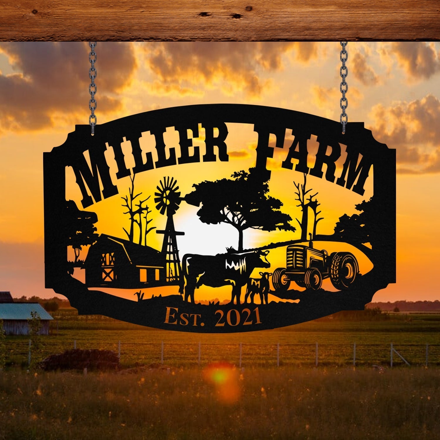 Personalized Metal Farm Sign Barn Cow Tractor Monogram Custom Outdoor Farmhouse Front Gate Entry Road Wall Decor Art Gift