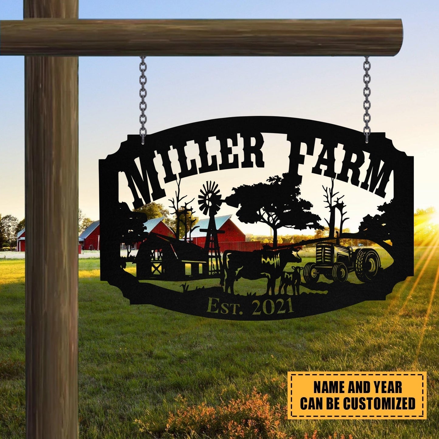 Personalized Metal Farm Sign Barn Cow Tractor Monogram Custom Outdoor Farmhouse Front Gate Entry Road Wall Decor Art Gift