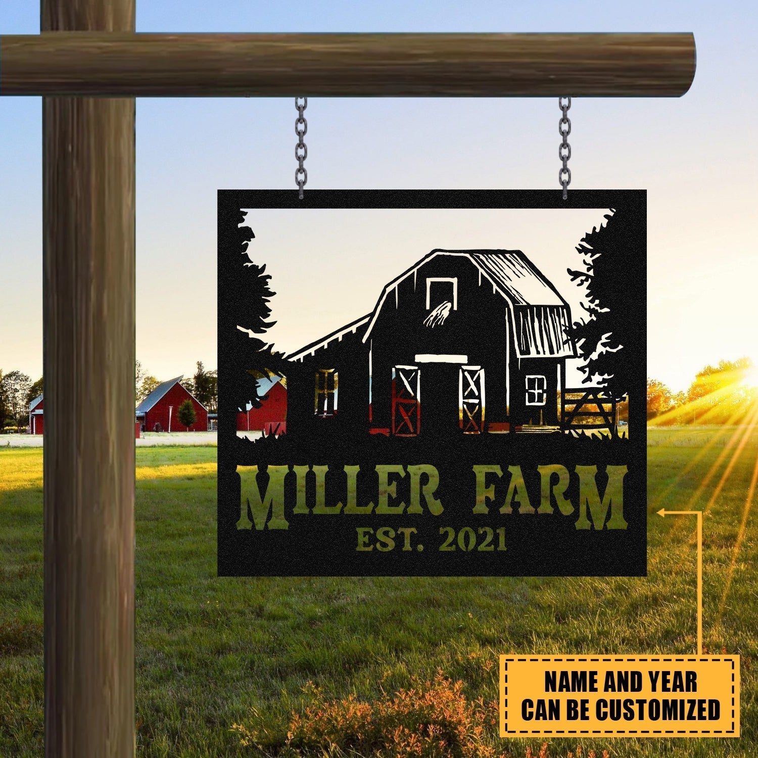 Personalized Metal Farm Sign Barn Monogram Custom Outdoor Farmhouse Ranch Stable Front Gate Wall Decor Art Gift
