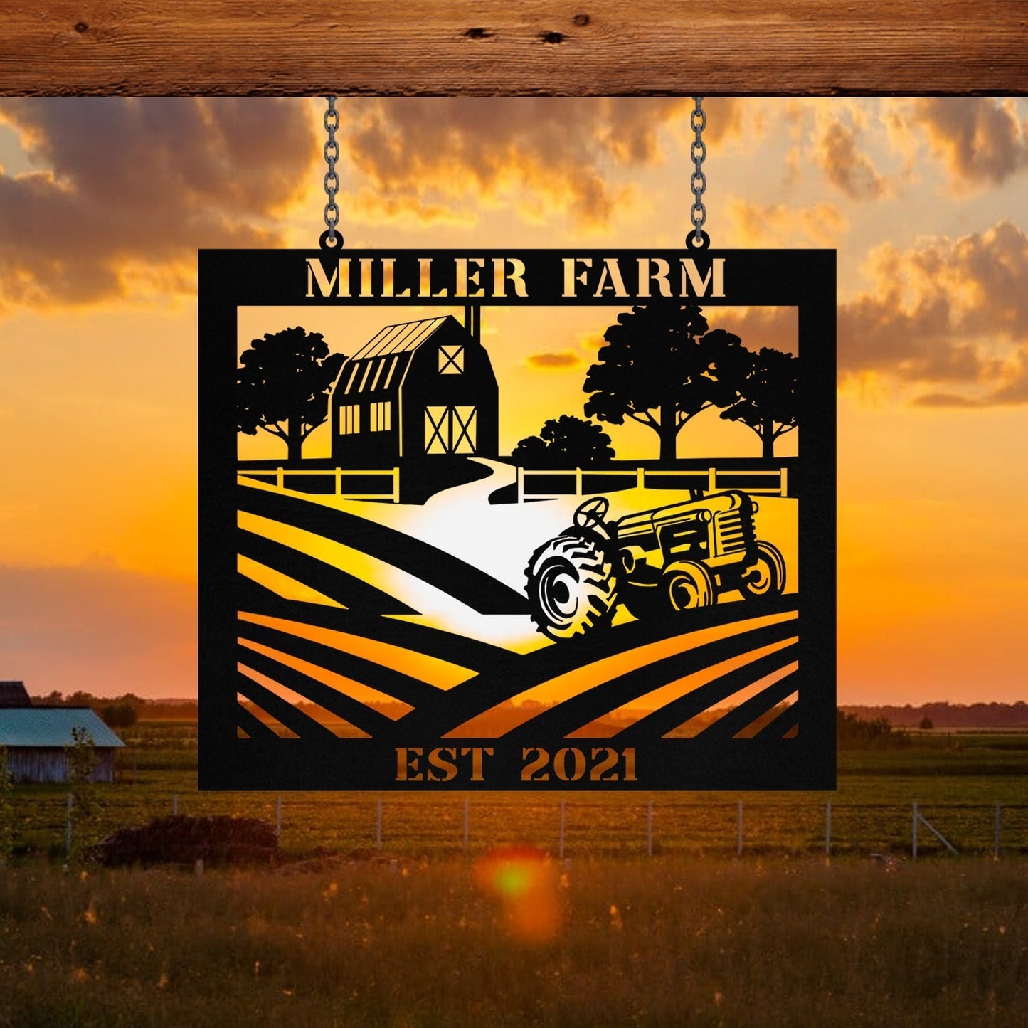 Personalized Metal Farm Sign Barn Tractor Monogram Custom Outdoor Farmhouse Front Gate Entry Road Wall Decor Art Gift