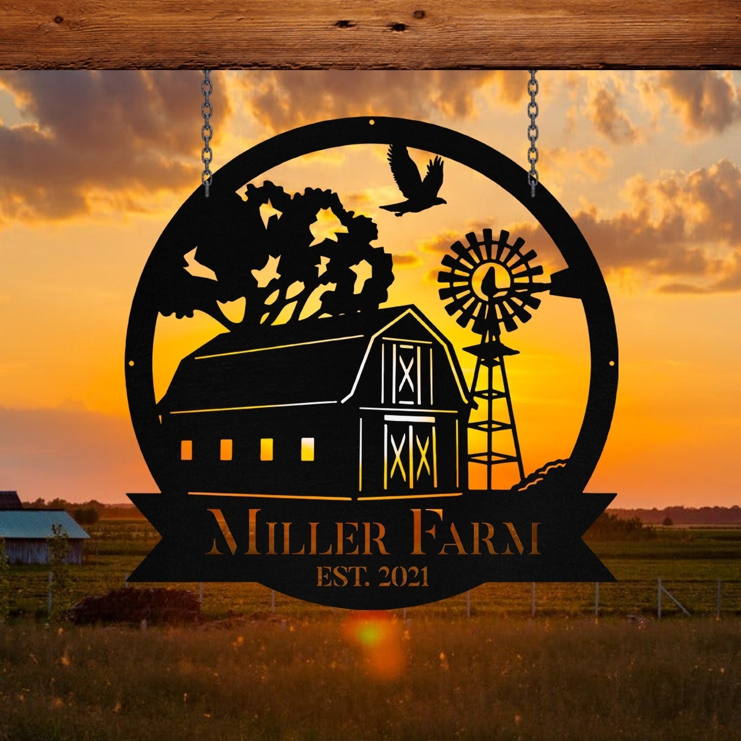 Personalized Metal Farm Sign Barn Windmill Monogram Custom Outdoor Farmhouse Front Gate Entry Road Wall Decor Art Gift
