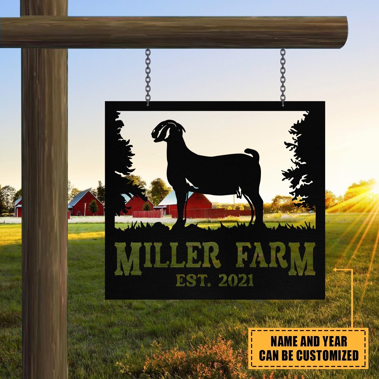 Personalized Metal Farm Sign Boer Goat Monogram Custom Outdoor Farmhouse Front Gate Ranch Stable Wall Decor Art Gift