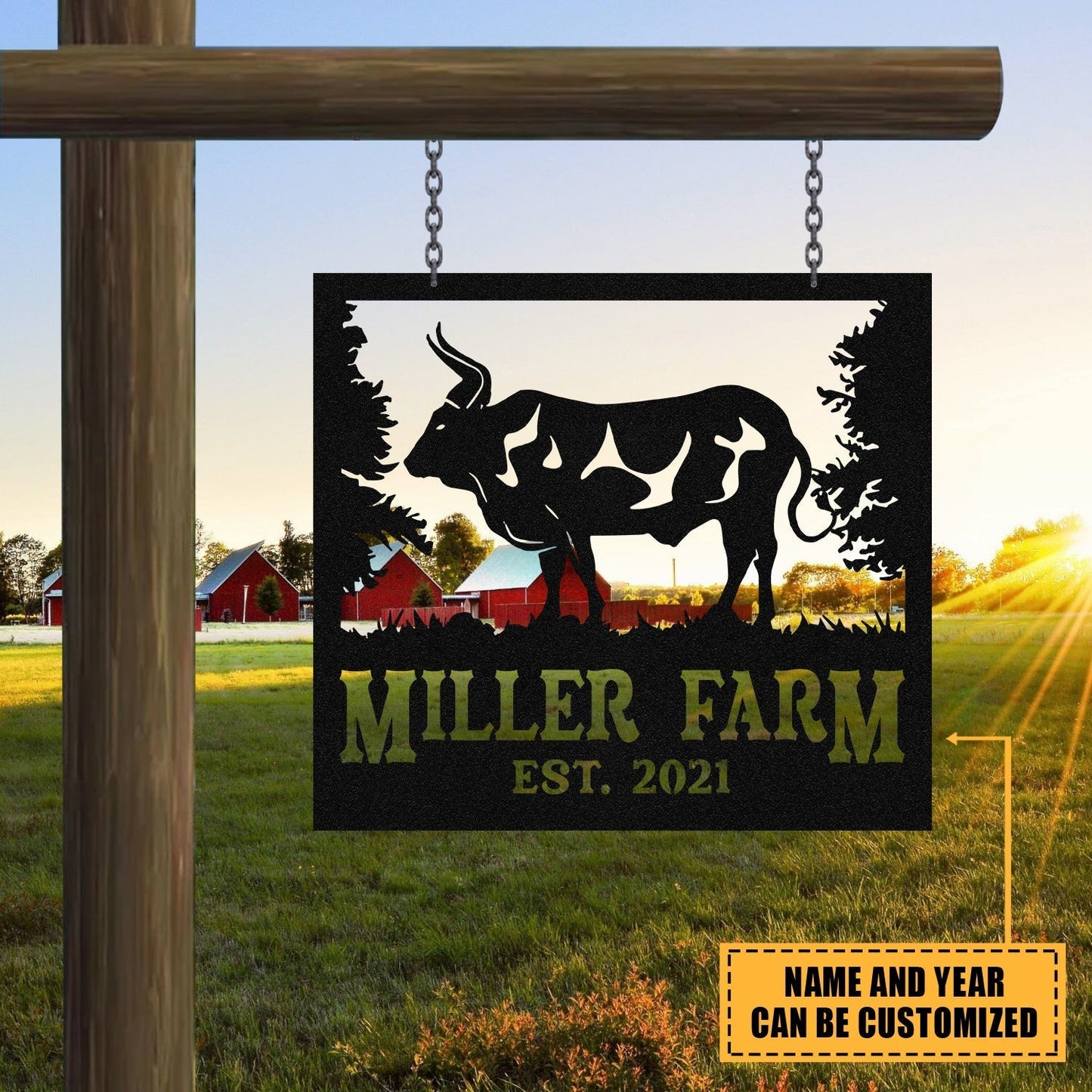 Personalized Metal Farm Sign Bull Monogram Custom Outdoor Farmhouse Front Gate Ranch Stable Wall Decor Art Gift