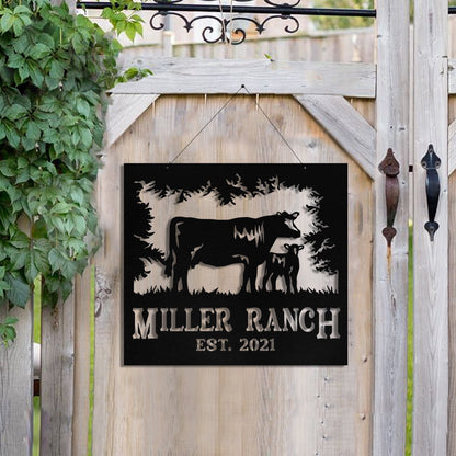 Personalized Metal Farm Sign Cow Cattle Monogram Custom Outdoor Farmhouse Front Gate Ranch Stable Wall Decor Art Gift
