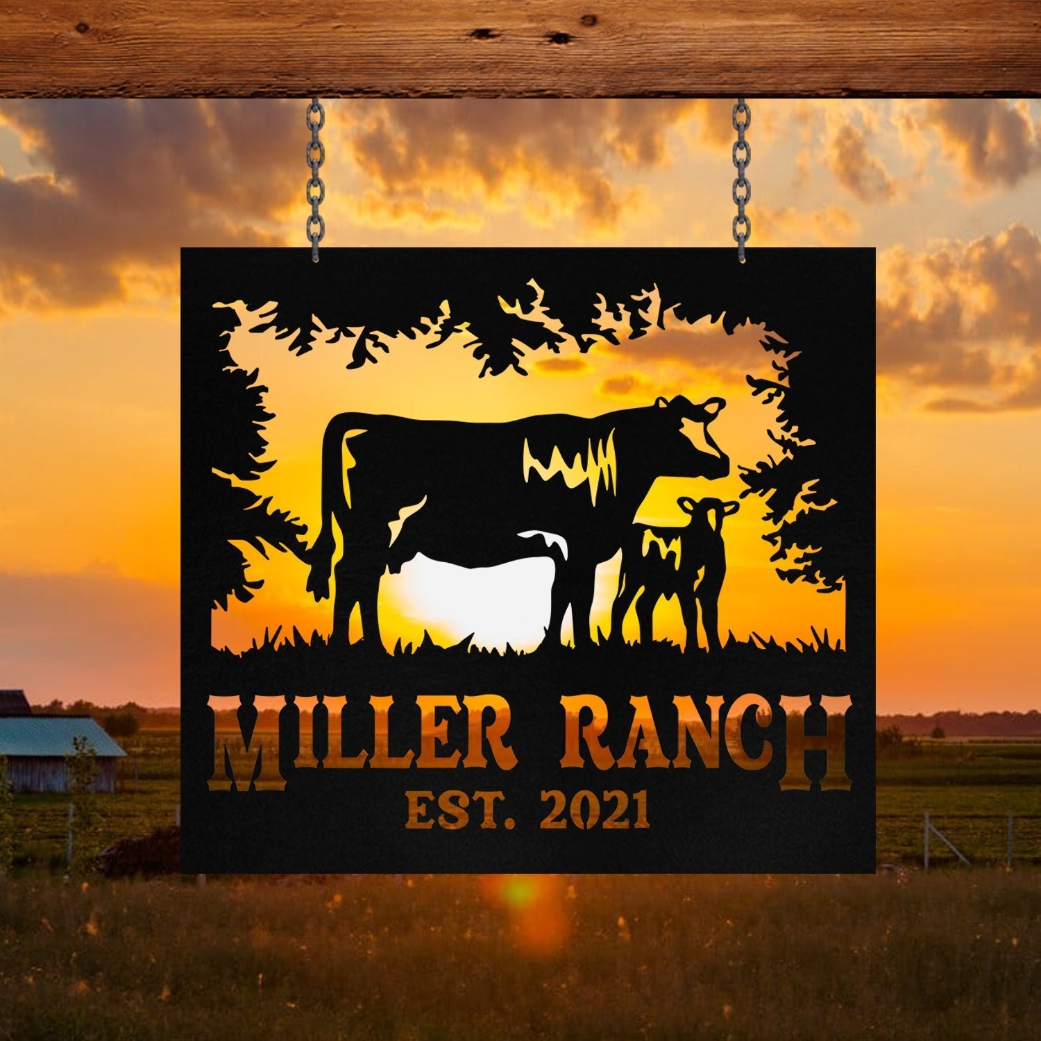 Personalized Metal Farm Sign Cow Cattle Monogram Custom Outdoor Farmhouse Front Gate Ranch Stable Wall Decor Art Gift