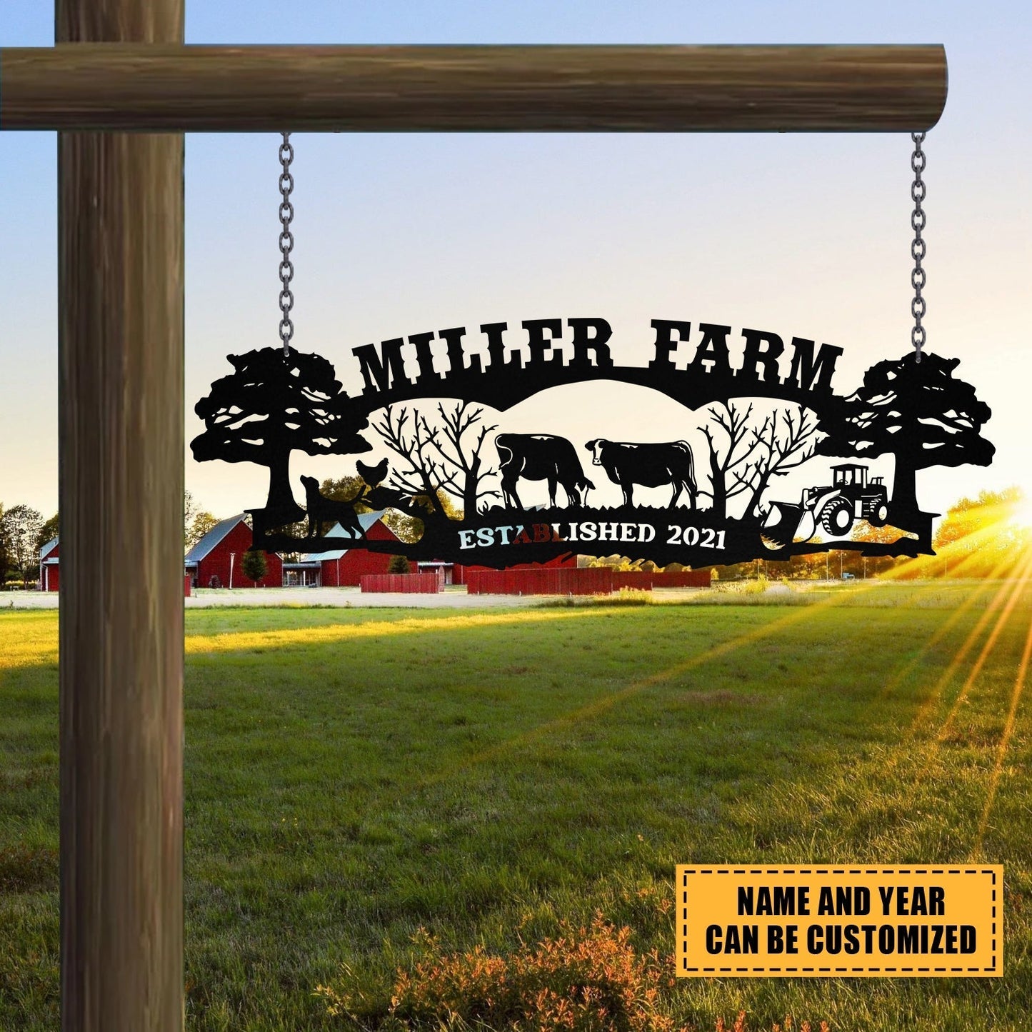 Personalized Metal Farm Sign Cow Dog Chicken Tractor Monogram Custom Outdoor Farmhouse Front Gate Wall Decor Art Gift