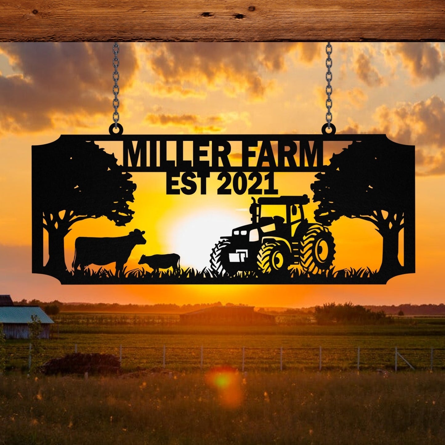 Personalized Metal Farm Sign Cow Tractor Monogram Custom Outdoor Farmhouse Front Gate Entry Road Wall Decor Art Gift
