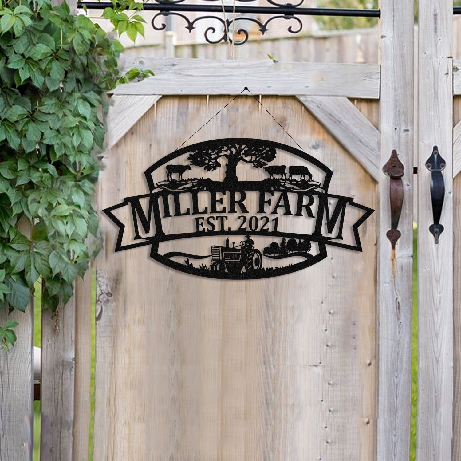 Personalized Metal Farm Sign Cow Tractor Monogram Custom Outdoor Farmhouse Ranch Barn Front Gate Wall Decor Art Gift