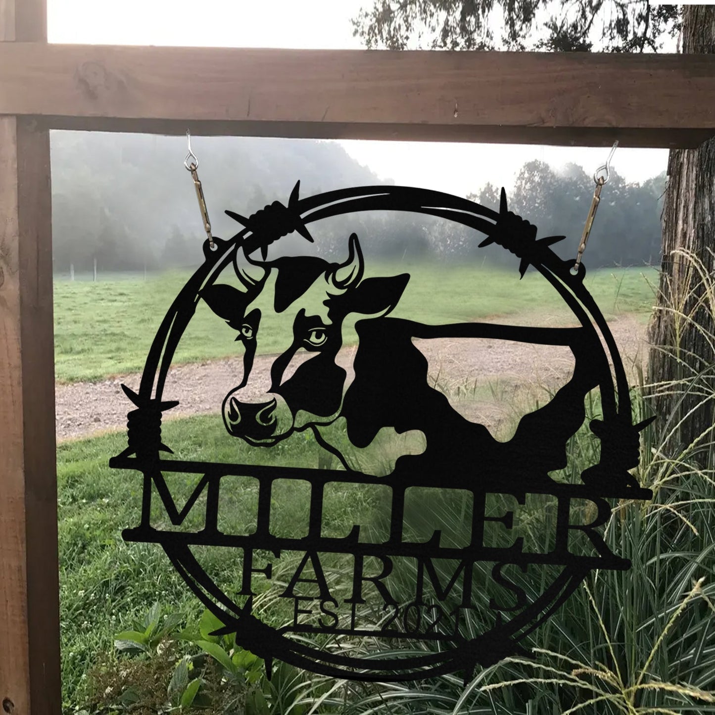 Personalized Metal Farm Sign Dairy Cow Cattle Monogram Custom Outdoor Farmhouse Front Gate Entry Road Wall Decor Art Gift