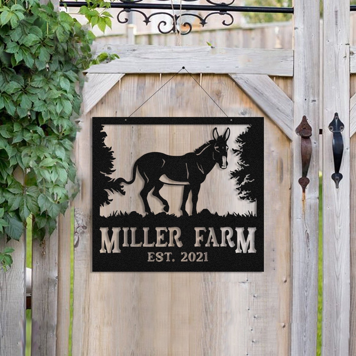 Personalized Metal Farm Sign Donkey Monogram Custom Outdoor Farmhouse Front Gate Ranch Stable Wall Decor Art Gift