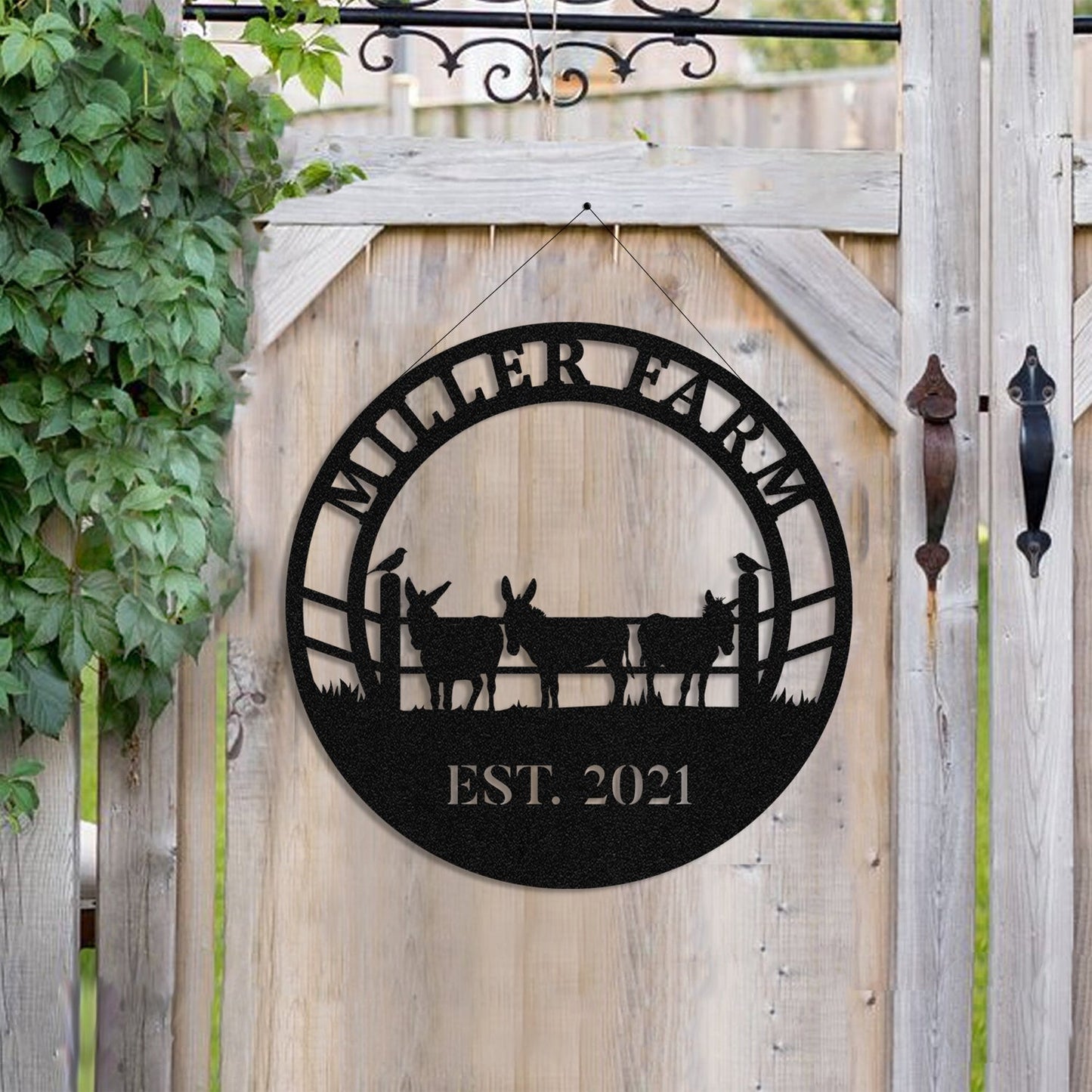 Personalized Metal Farm Sign Donkey Mule Monogram Custom Outdoor Farmhouse Ranch Barn Front Gate Wall Decor Art Gift