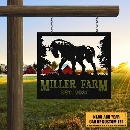 Personalized Metal Farm Sign Draft Horse Monogram Custom Outdoor Farmhouse Ranch Barn Front Gate Wall Decor Art Gift