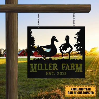 Personalized Metal Farm Sign Duck Monogram Custom Outdoor Farmhouse Front Gate Ranch Stable Wall Decor Art Gift