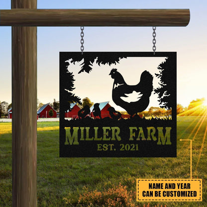 Personalized Metal Farm Sign Hen Chick Chicken Monogram Custom Outdoor Farmhouse Front Gate Ranch Wall Decor Art Gift