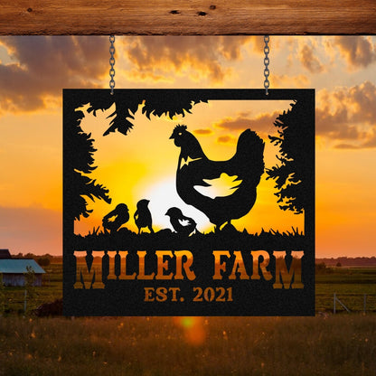 Personalized Metal Farm Sign Hen Chick Chicken Monogram Custom Outdoor Farmhouse Front Gate Ranch Wall Decor Art Gift