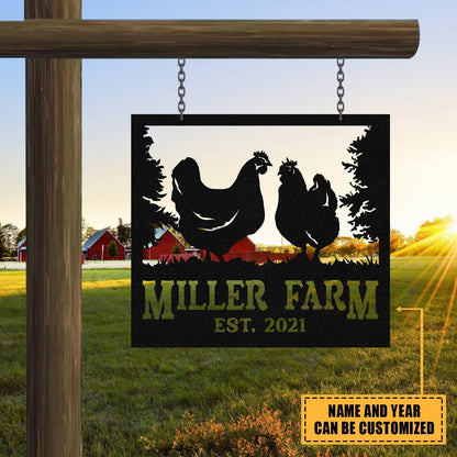 Personalized Metal Farm Sign Hen Chicken Monogram Custom Outdoor Farmhouse Front Gate Ranch Stable Wall Decor Art Gift