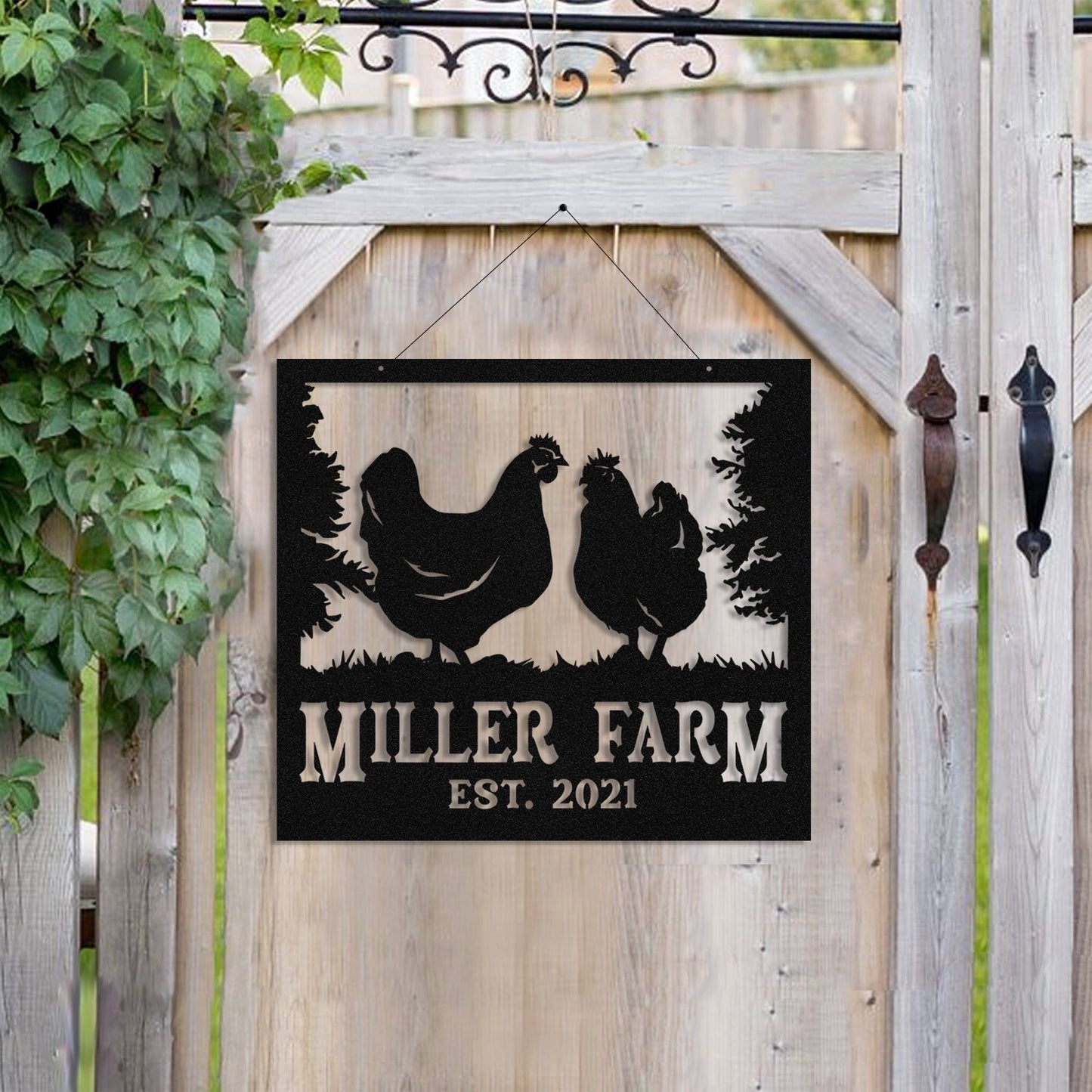 Personalized Metal Farm Sign Hen Chicken Monogram Custom Outdoor Farmhouse Front Gate Ranch Stable Wall Decor Art Gift