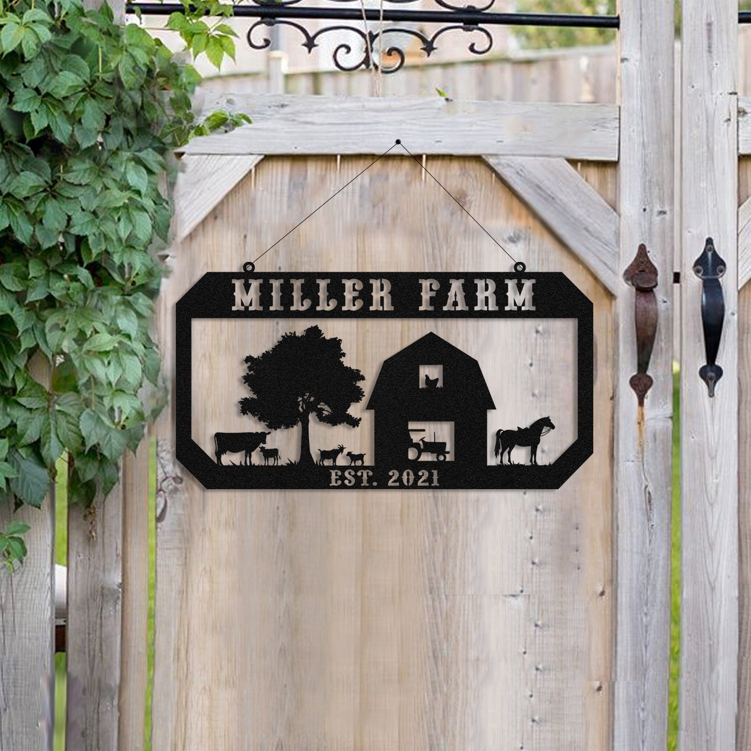 Personalized Metal Farm Sign Horse Cow Goat Chicken Monogram Custom Outdoor Farmhouse Ranch Barn Wall Decor Art Gift