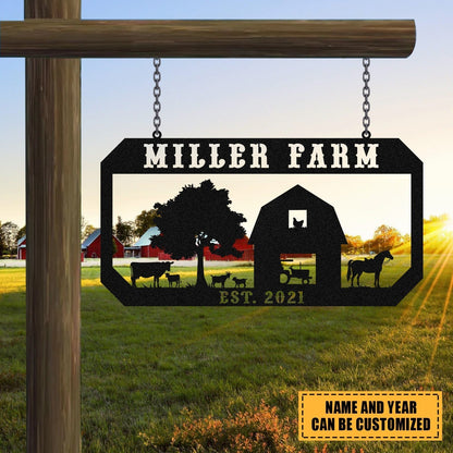 Personalized Metal Farm Sign Horse Cow Goat Chicken Monogram Custom Outdoor Farmhouse Ranch Barn Wall Decor Art Gift