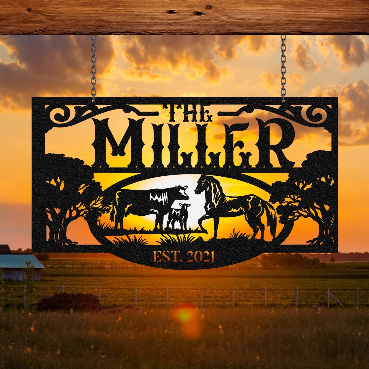 Personalized Metal Farm Sign Horse Cow Monogram Custom Outdoor Farmhouse Ranch Stable Barn Wall Decor Art Gift