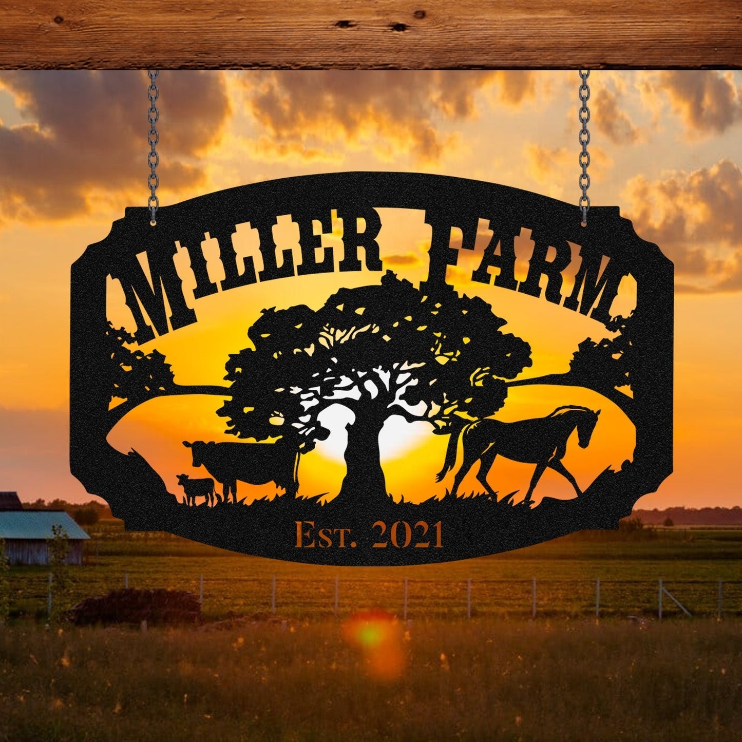 Personalized Metal Farm Sign Horse Cow Monogram Custom Outdoor Farmhouse Ranch Stable Barn Wall Decor Art Gift