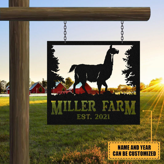 Personalized Metal Farm Sign Llama Monogram Custom Outdoor Farmhouse Front Gate Ranch Stable Wall Decor Art Gift