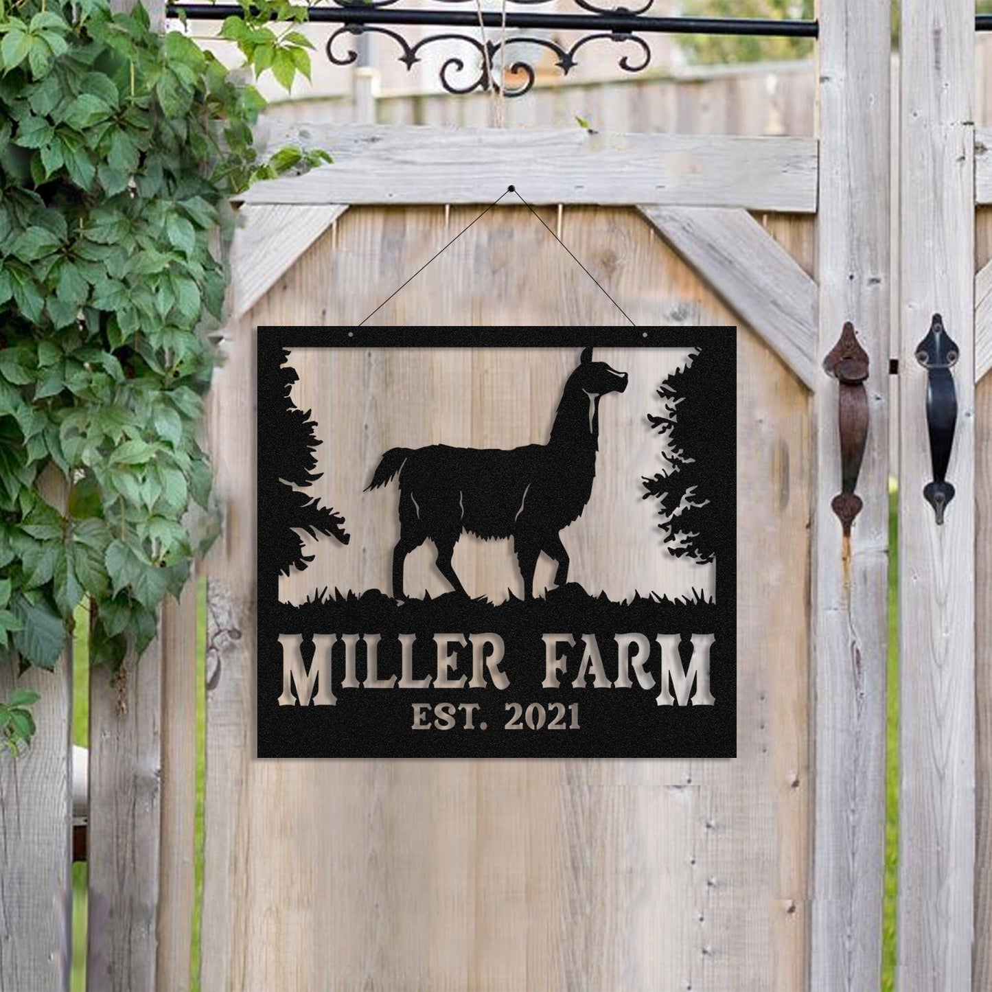 Personalized Metal Farm Sign Llama Monogram Custom Outdoor Farmhouse Front Gate Ranch Stable Wall Decor Art Gift