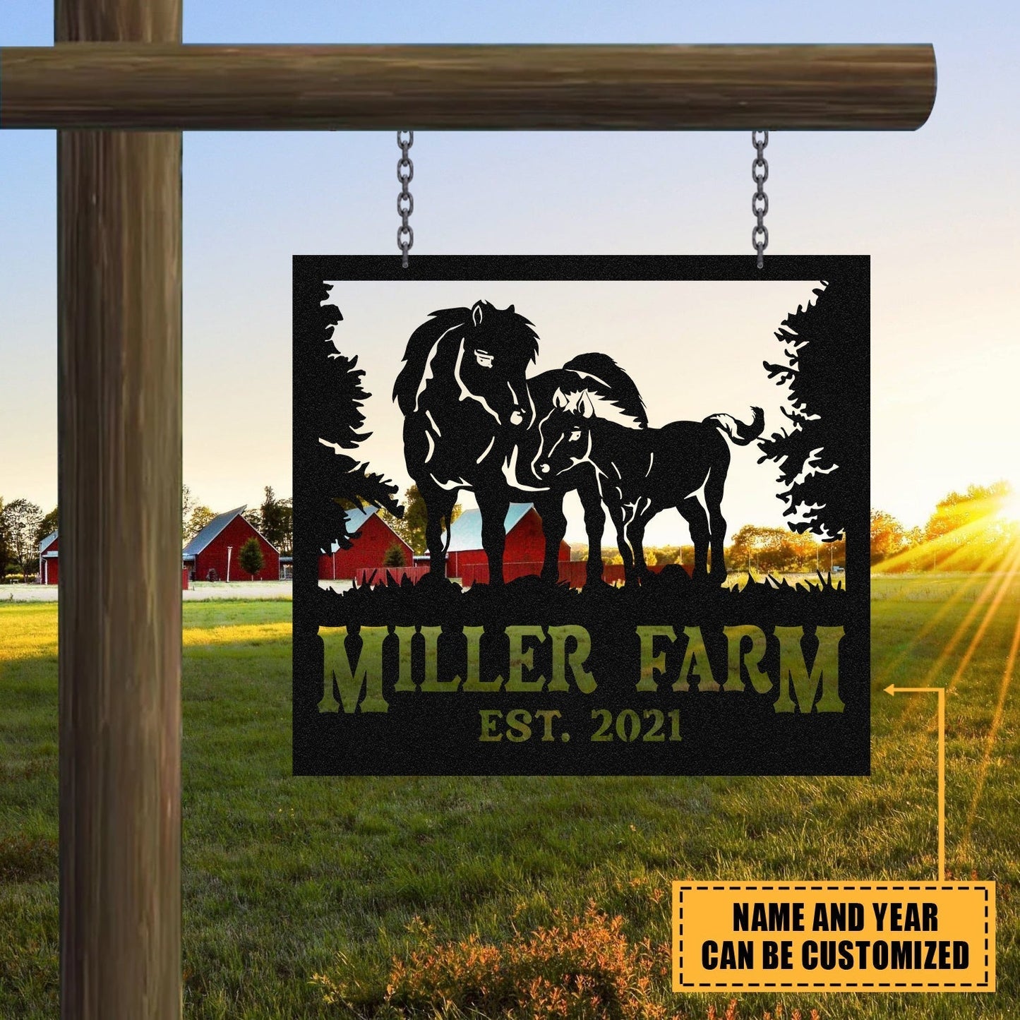 Personalized Metal Farm Sign Miniature Horse Monogram Custom Outdoor Farmhouse Ranch Stable Barn Wall Decor Art Gift