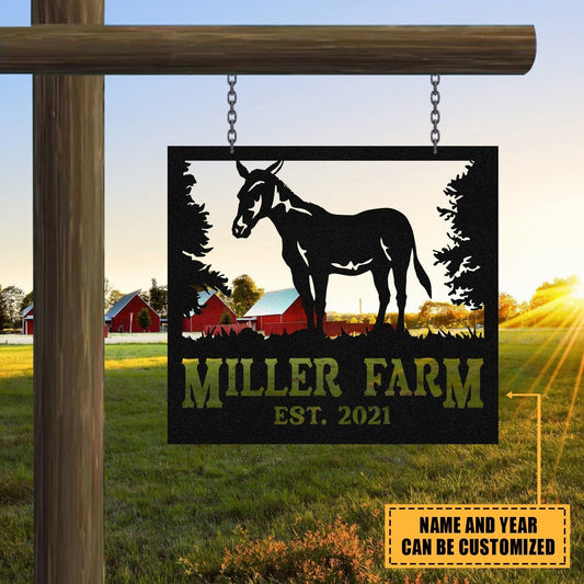 Personalized Metal Farm Sign Mule Monogram Custom Outdoor Farmhouse Front Gate Ranch Stable Wall Decor Art Gift