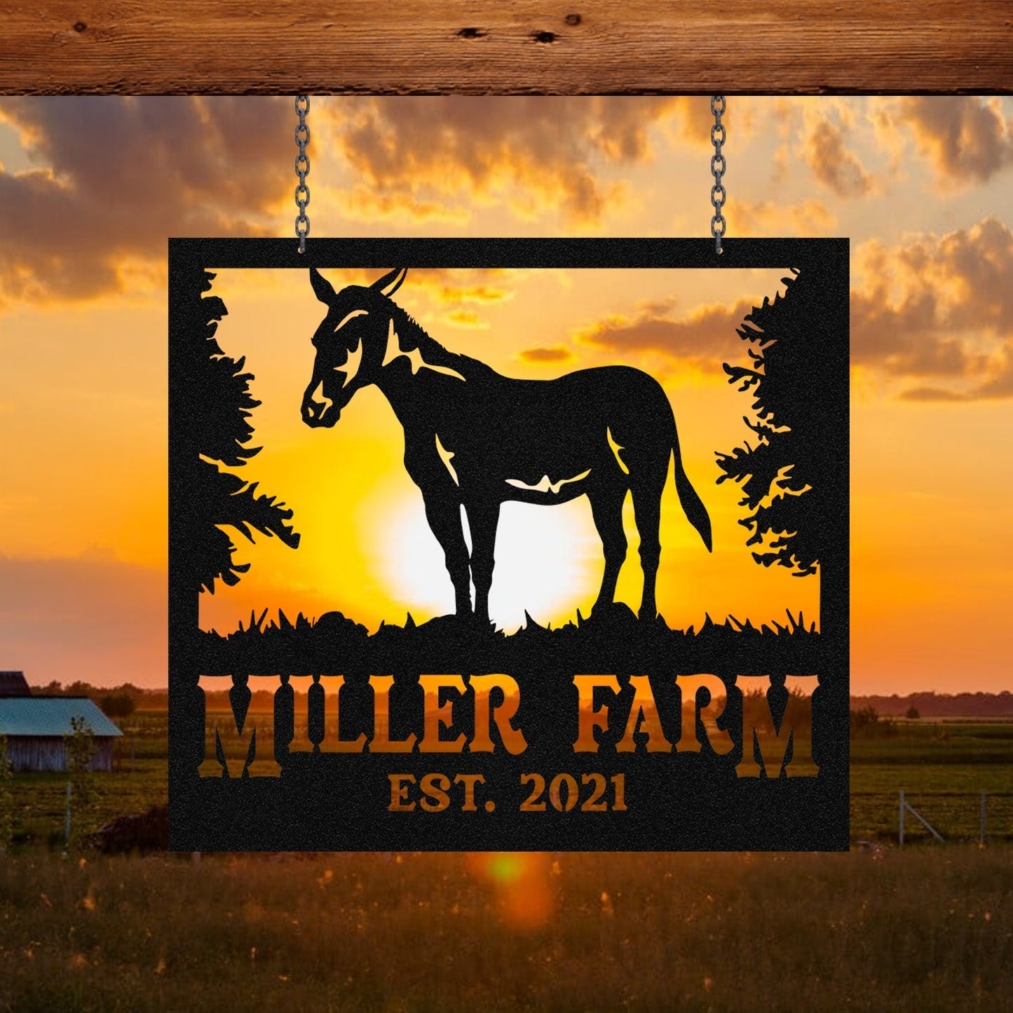 Personalized Metal Farm Sign Mule Monogram Custom Outdoor Farmhouse Front Gate Ranch Stable Wall Decor Art Gift