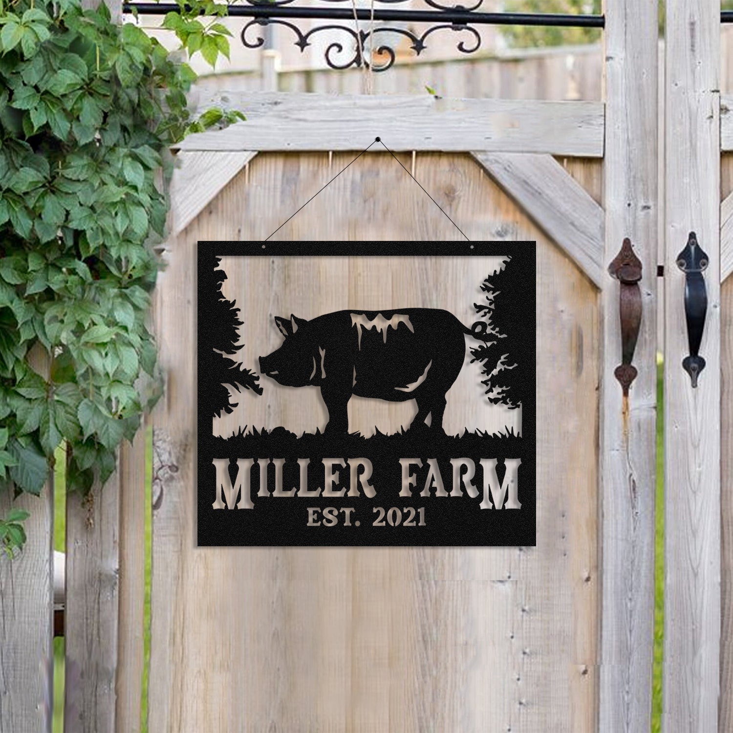 Personalized Metal Farm Sign Pig Monogram Custom Outdoor Farmhouse Ranch Barn Stable Front Gate Wall Decor Art Gift