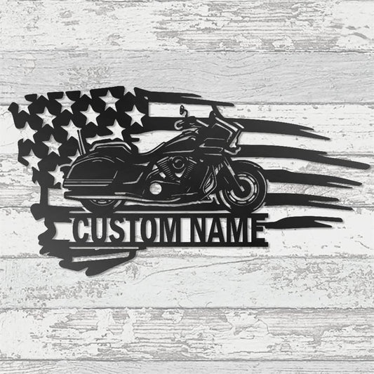 Personalized Metal Motorcycle Motocross With USA Flag Sign for Garage Home Decor - Father's Day Gift - Motorcycle Lover Gift