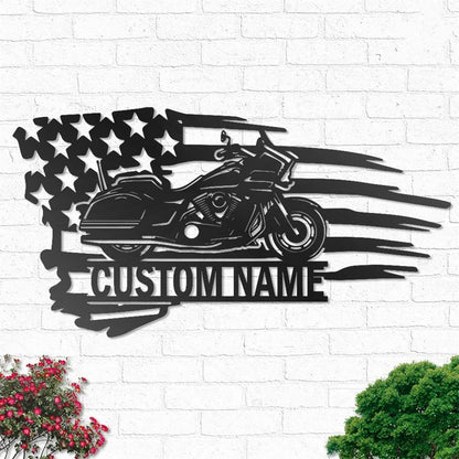 Personalized Metal Motorcycle Motocross With USA Flag Sign for Garage Home Decor - Father's Day Gift - Motorcycle Lover Gift