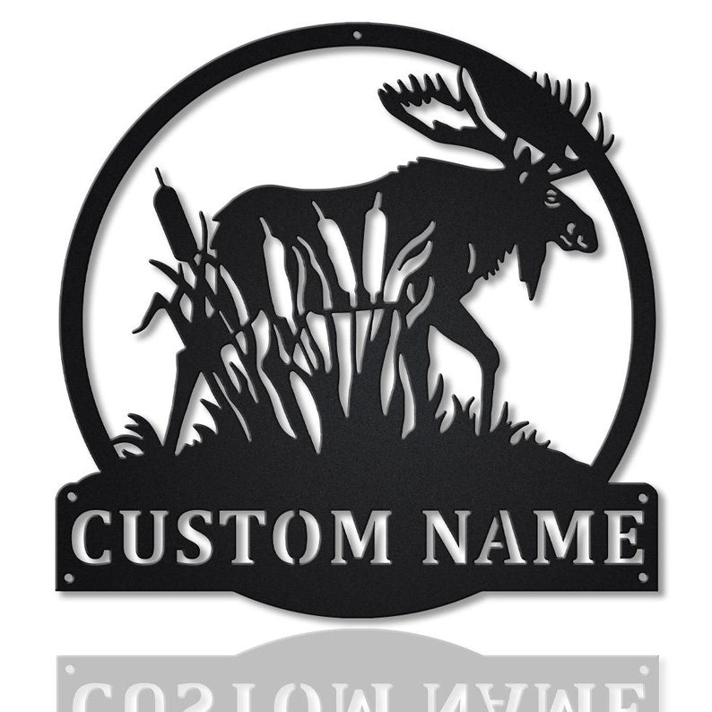 Personalized Moose with Cattails Metal Sign - Custom Moose with Cattails Metal Wall Art - Moose Gifts
