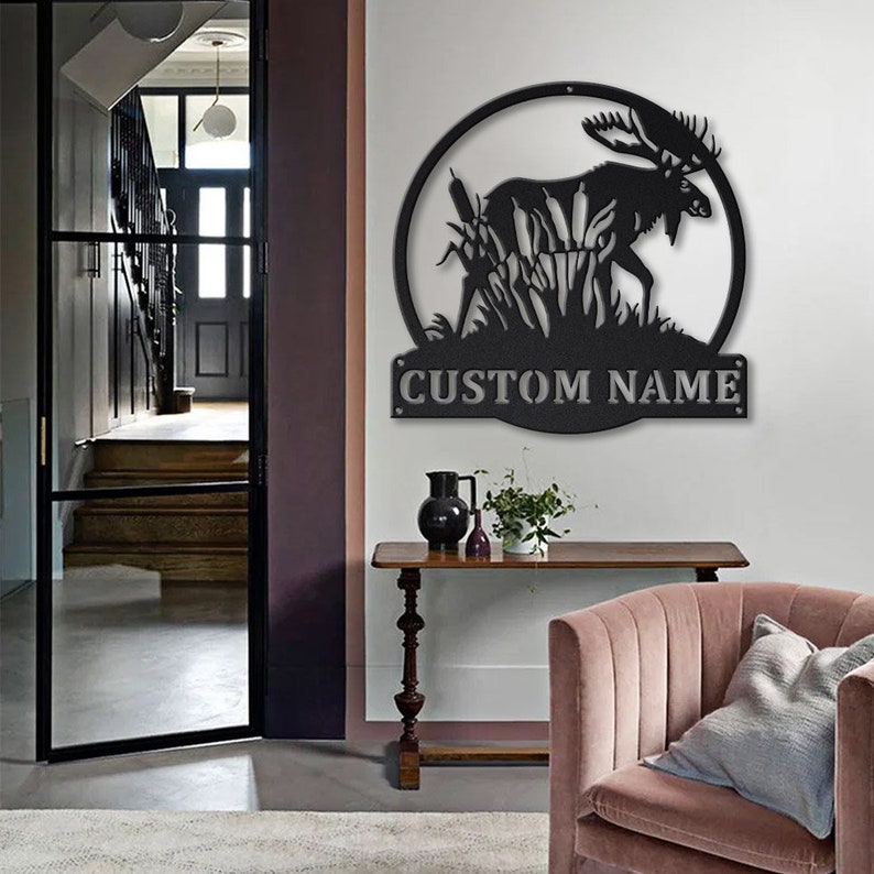 Personalized Moose with Cattails Metal Sign - Custom Moose with Cattails Metal Wall Art - Moose Gifts
