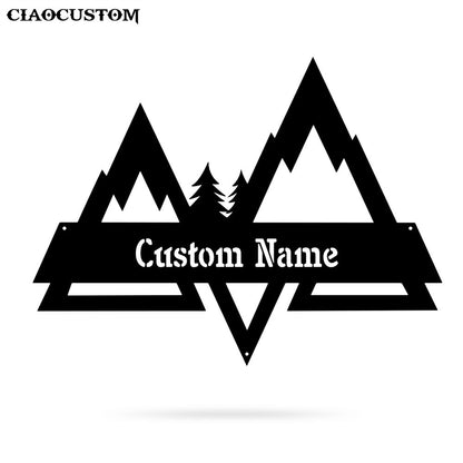 Personalized Mountains Split Metal Sign - Custom Name Mountains Monogram - Mountain Wall Art