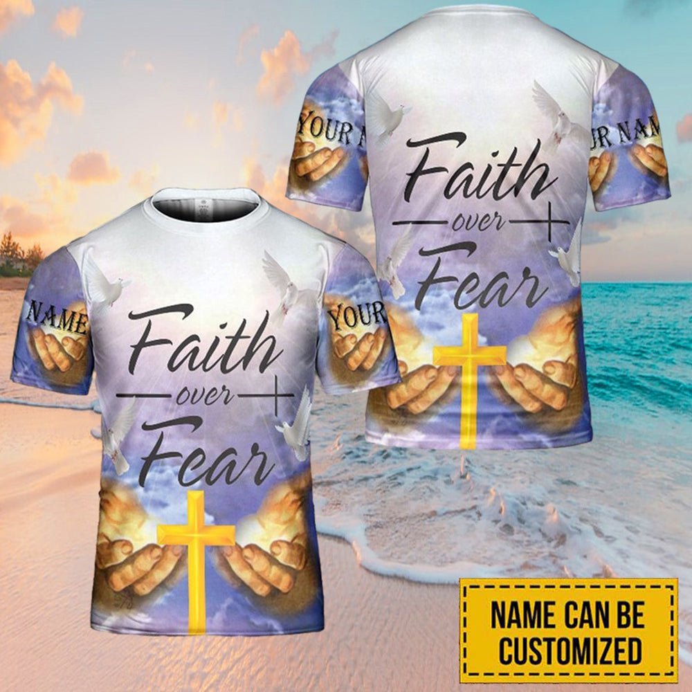Personalized Name Faith Over Fear Hand Jesus 3D Printed T Shirts