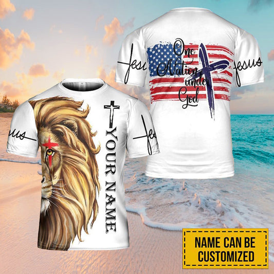 Personalized Name Lion Jesus One Nation Under God 3D Printed T Shirts