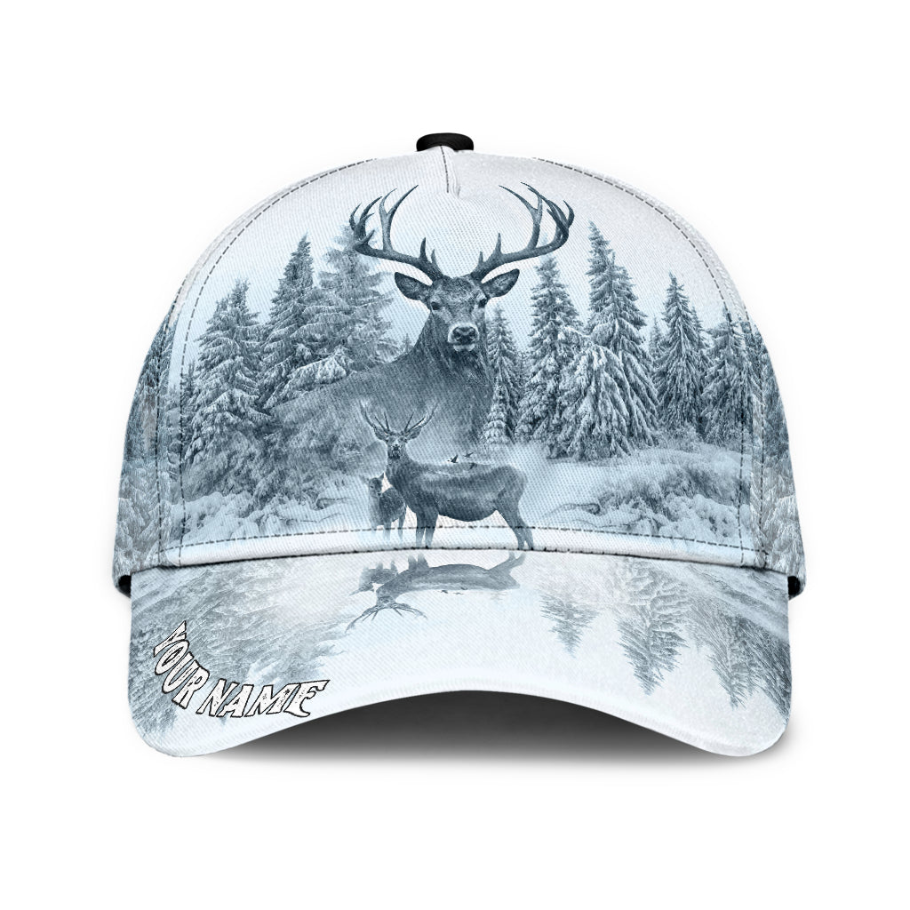 Personalized Name White Deer Hunting Classic Cap Hat - Hunting Cap Hat 3D Full Print