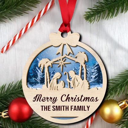 Personalized Nativity Christmas Manger Scene Wood Layered Ornaments - Personalized Ornaments for Christmas Tree Decorations