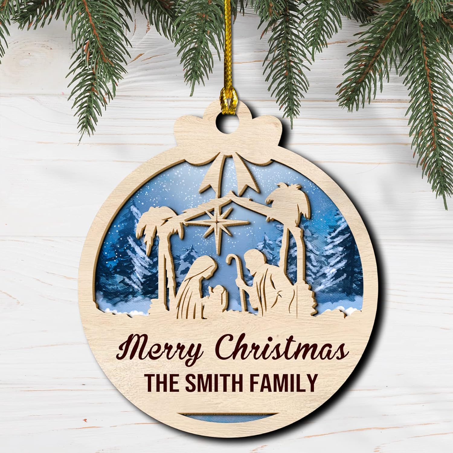 Personalized Nativity Christmas Manger Scene Wood Layered Ornaments - Personalized Ornaments for Christmas Tree Decorations