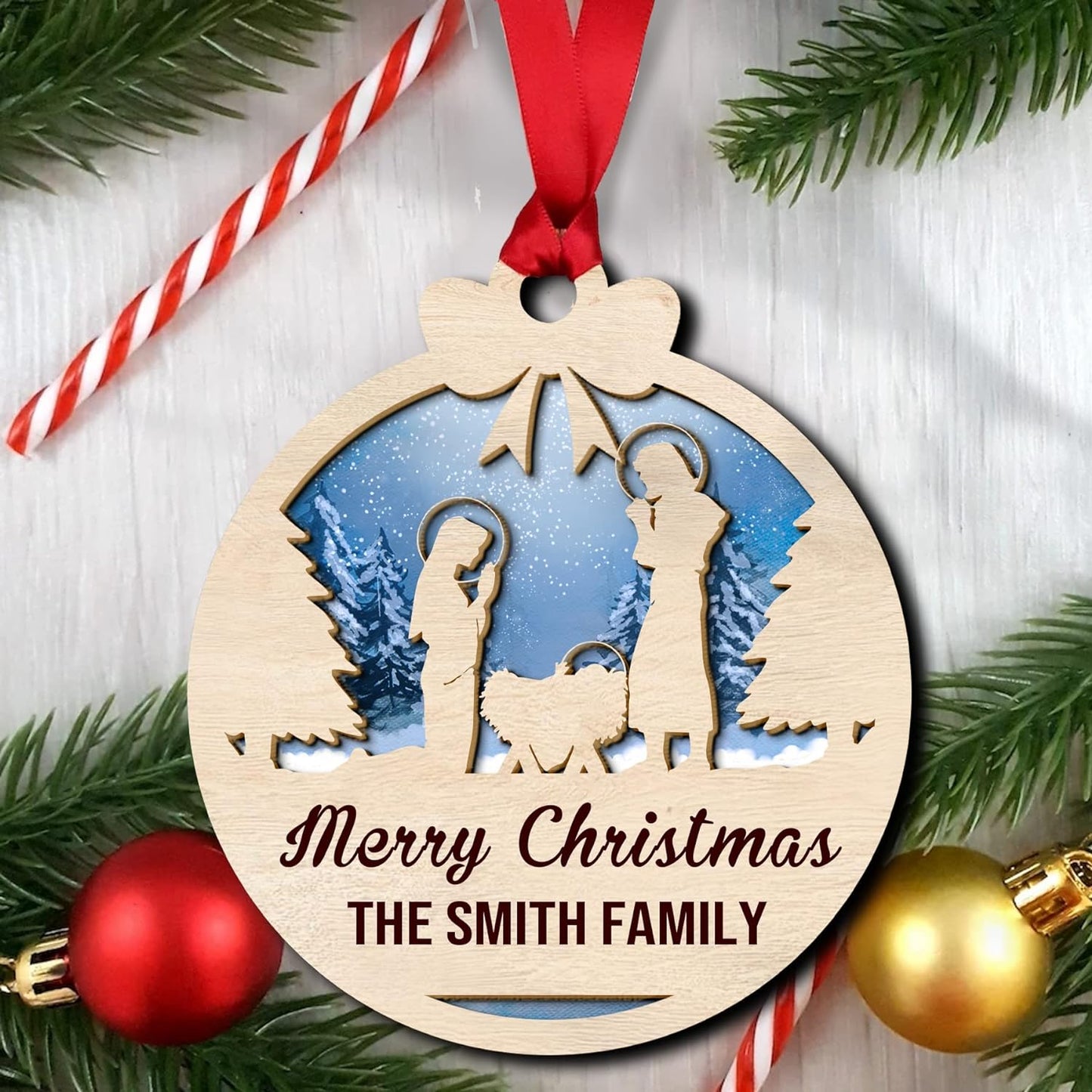Personalized Nativity Christmas Wood Layered Ornaments - Personalized Ornaments for Christmas Tree Decorations