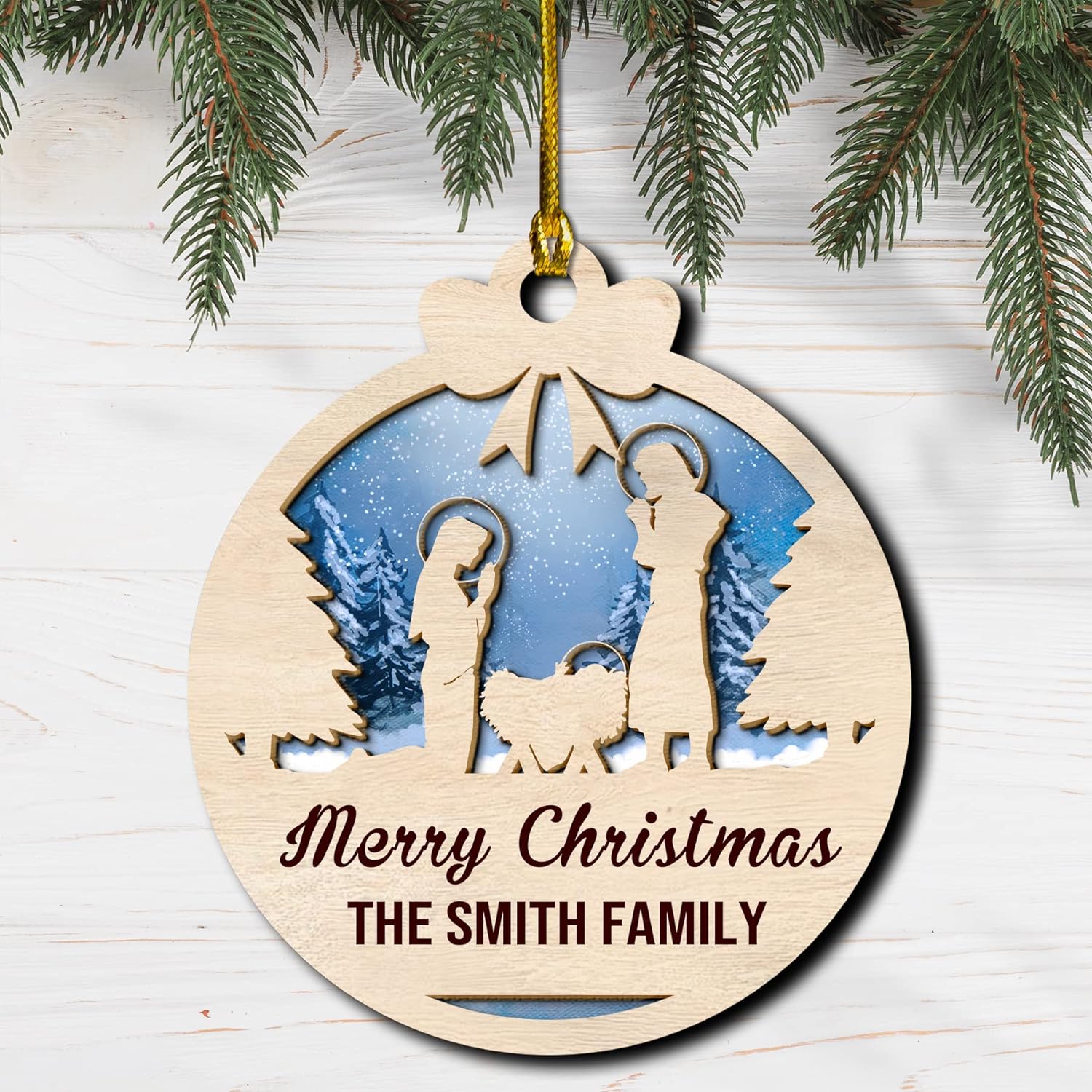 Personalized Nativity Christmas Wood Layered Ornaments - Personalized Ornaments for Christmas Tree Decorations