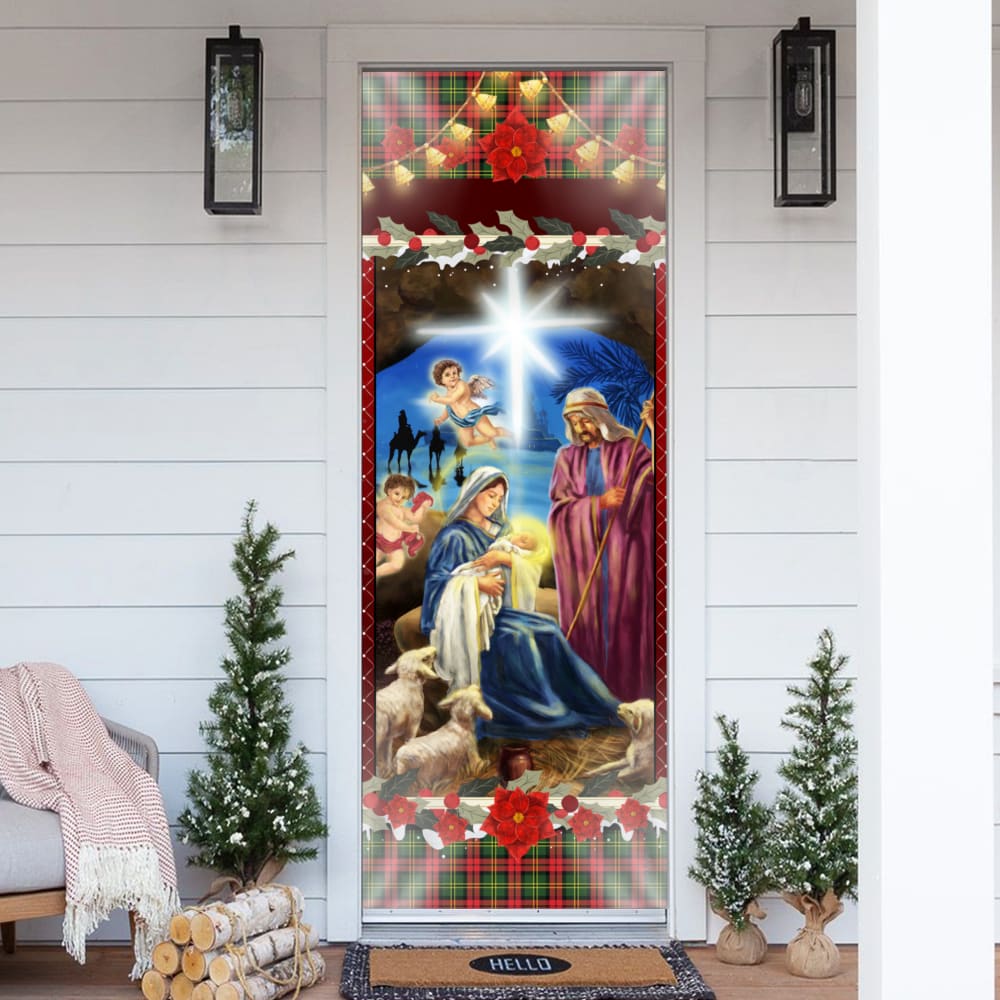 Personalized Nativity Of Jesus Door Cover - Religious Door Decorations - Christian Home Decor