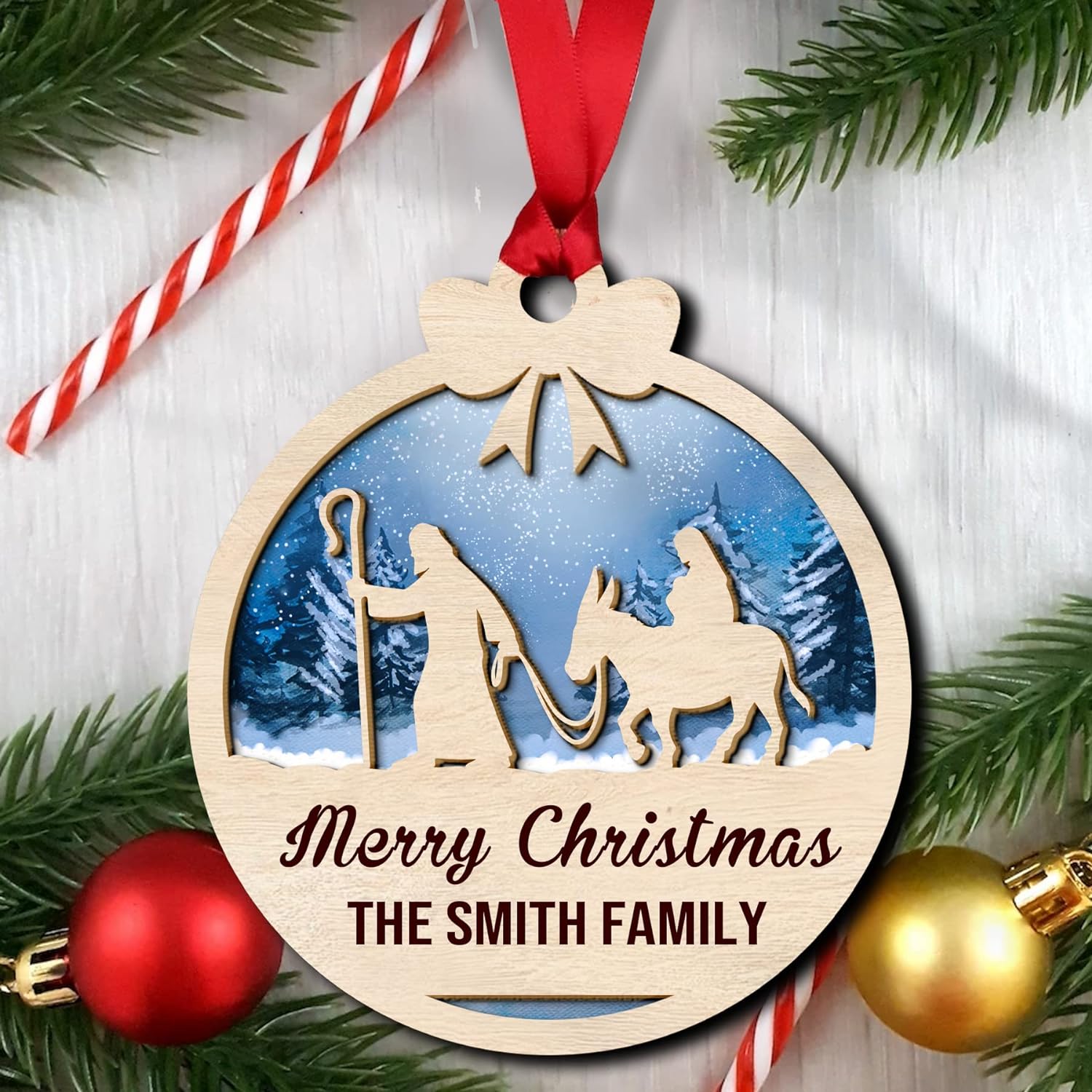 Personalized Nativity Scene Christmas Wood Layered Ornaments - Personalized Ornaments for Christmas Tree Decorations