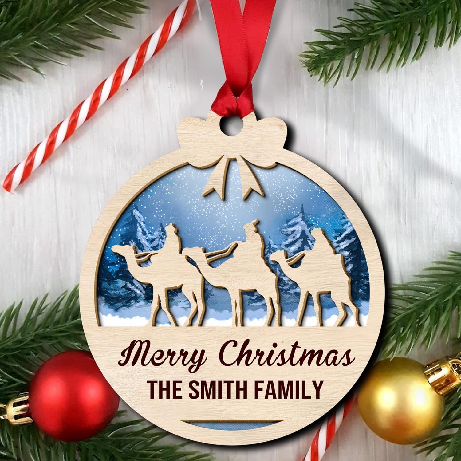 Personalized Nativity Scene Wood Layered Ornaments - Personalized Ornaments for Christmas Tree Decorations